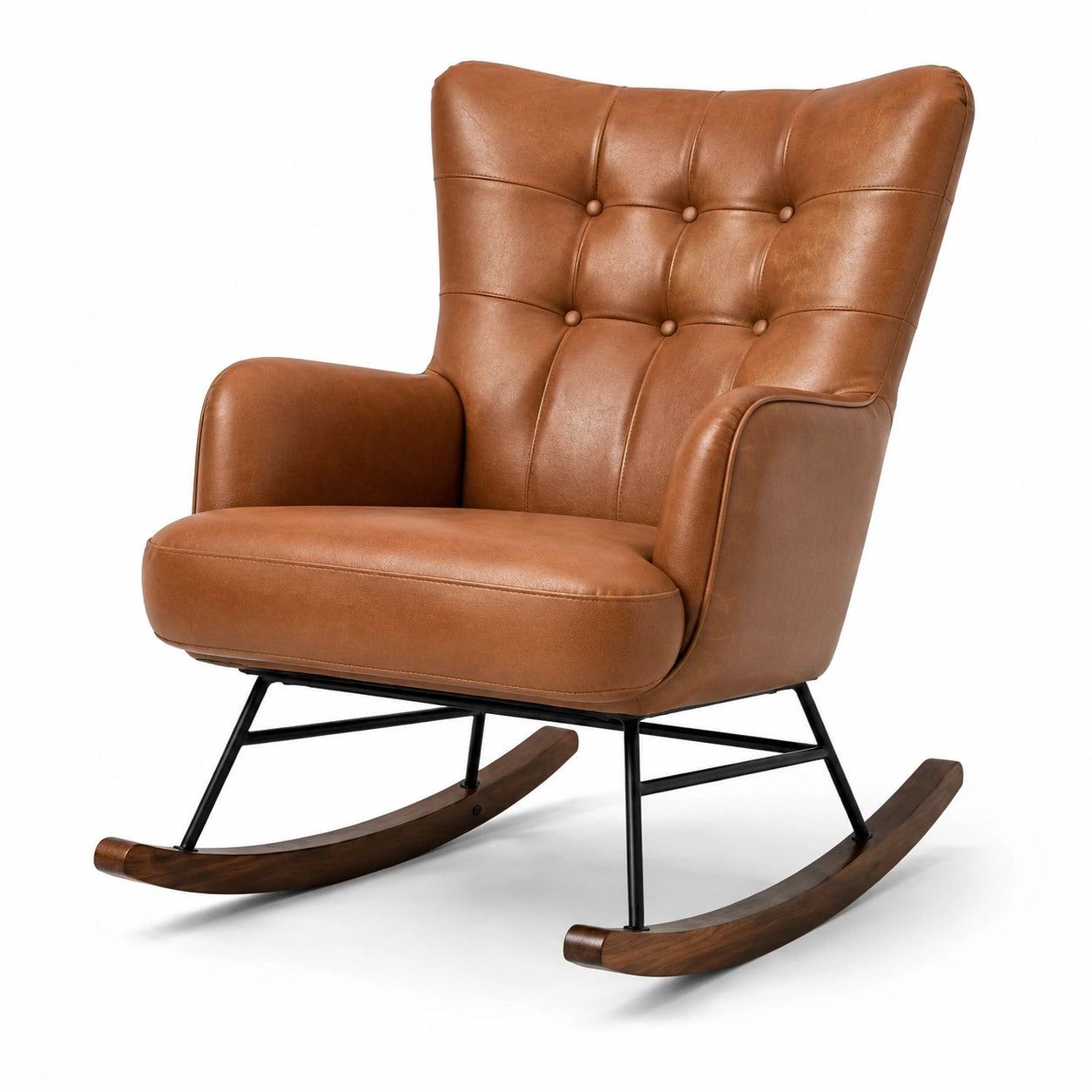 Schaukelstuhl mit Armlehnen im Retro-Stil, 95 x 78 x 102 cm, Braun/Schwarz/Dunkelbraun