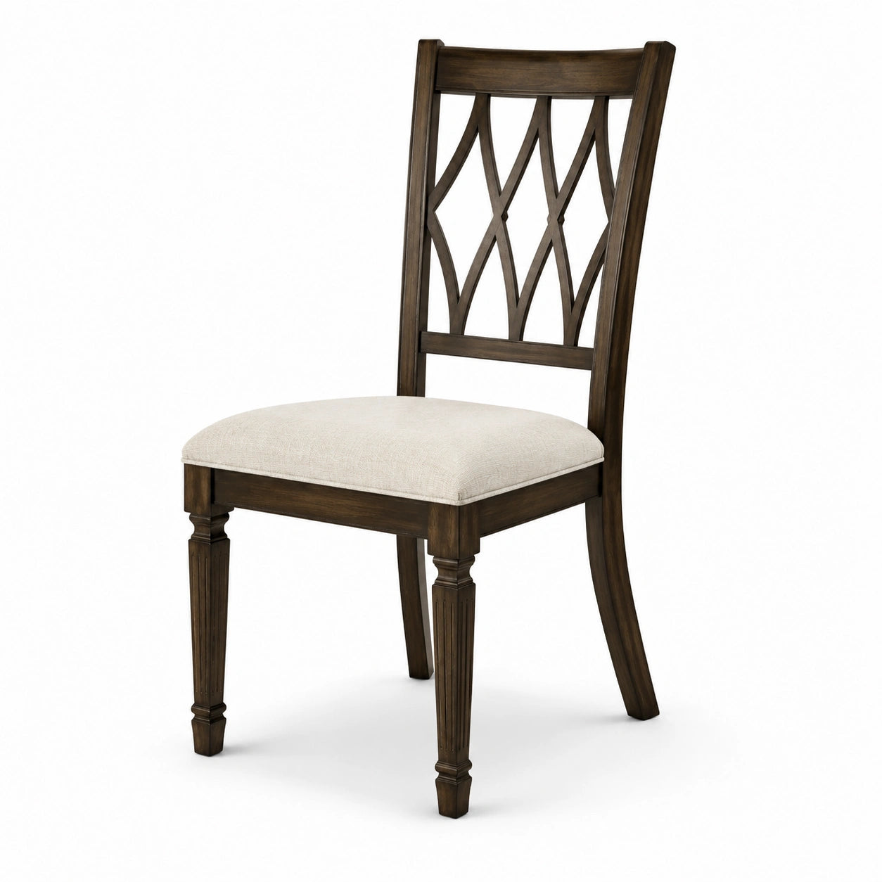 Gepolsterter Holzstuhl im klassischen Stil, Dunkelbraun/Beige, 49 × 56 × 99 cm