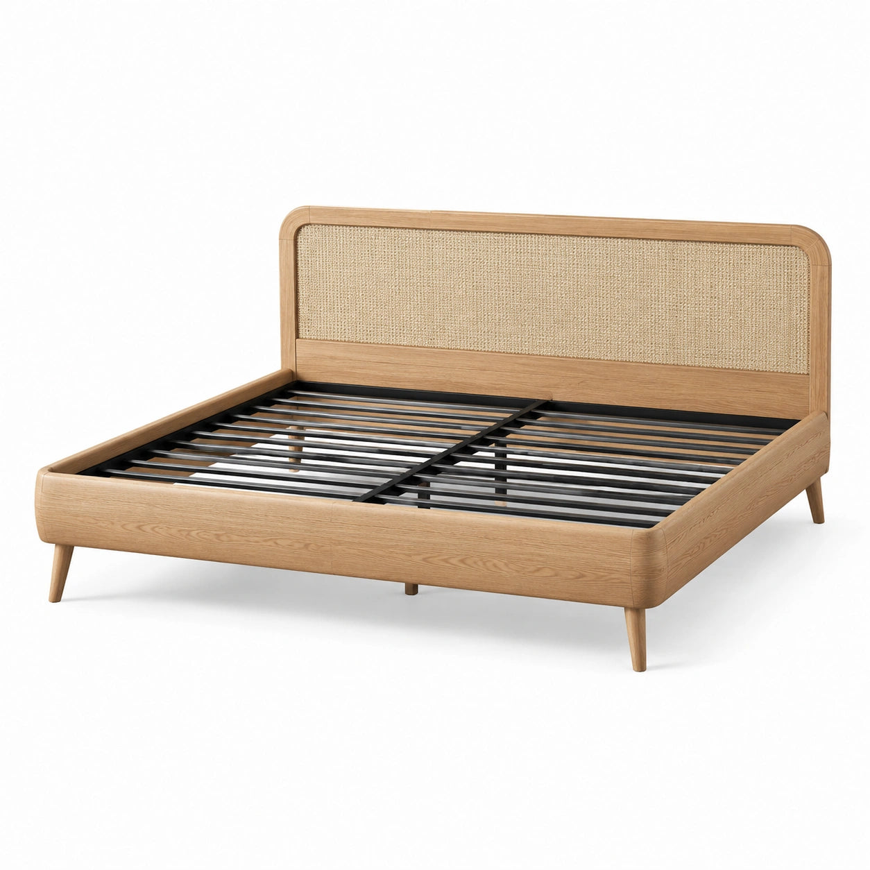 Doppelbettgestell für Matratze 180 × 200 cm, Gesamtmaß 189 × 216 × 105 cm, Naturholz/Beige/Schwarz