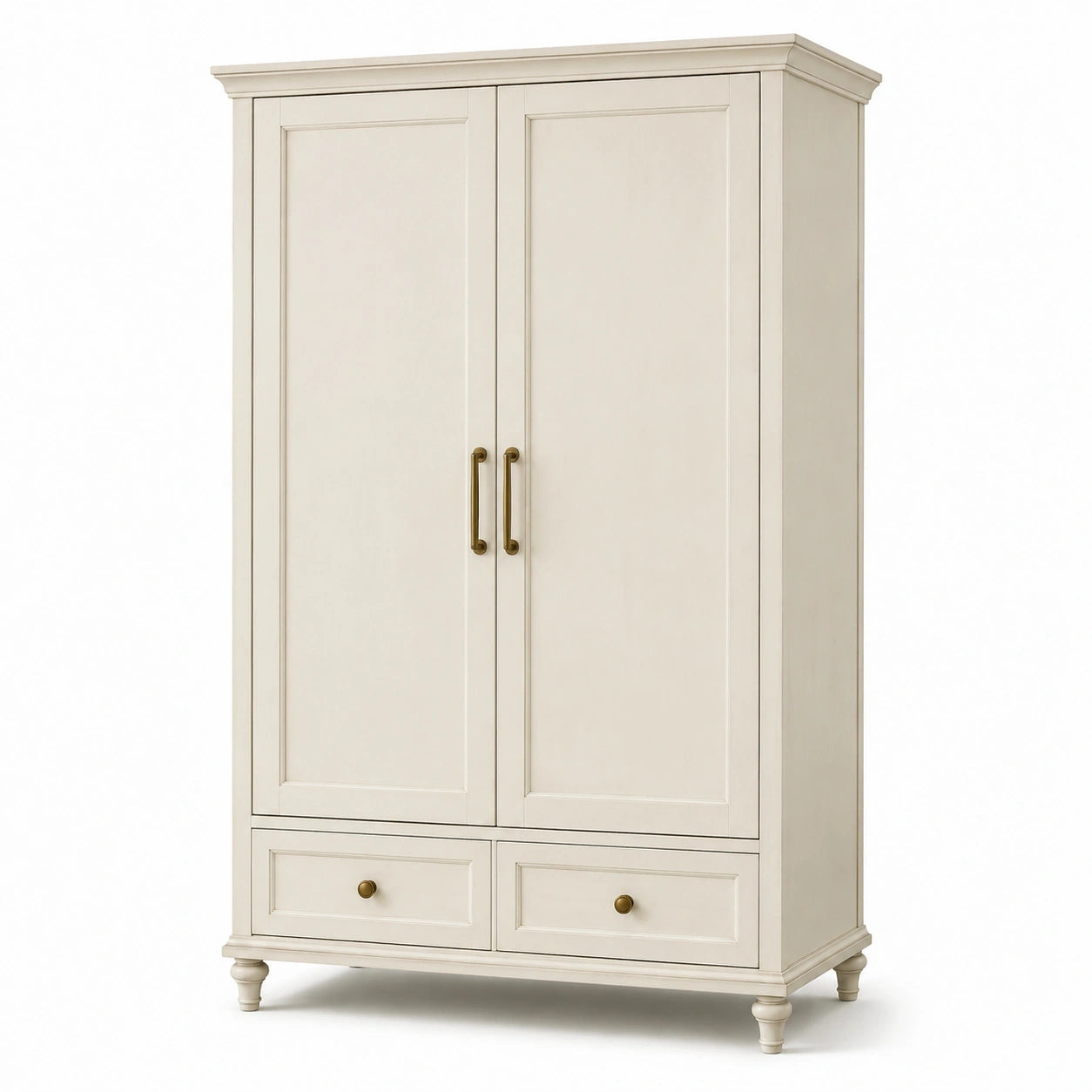 Kleiderschrank im Landhausstil, Elfenbein, 110 × 55 × 190 cm, 2 Türen und 2 Schubladen
