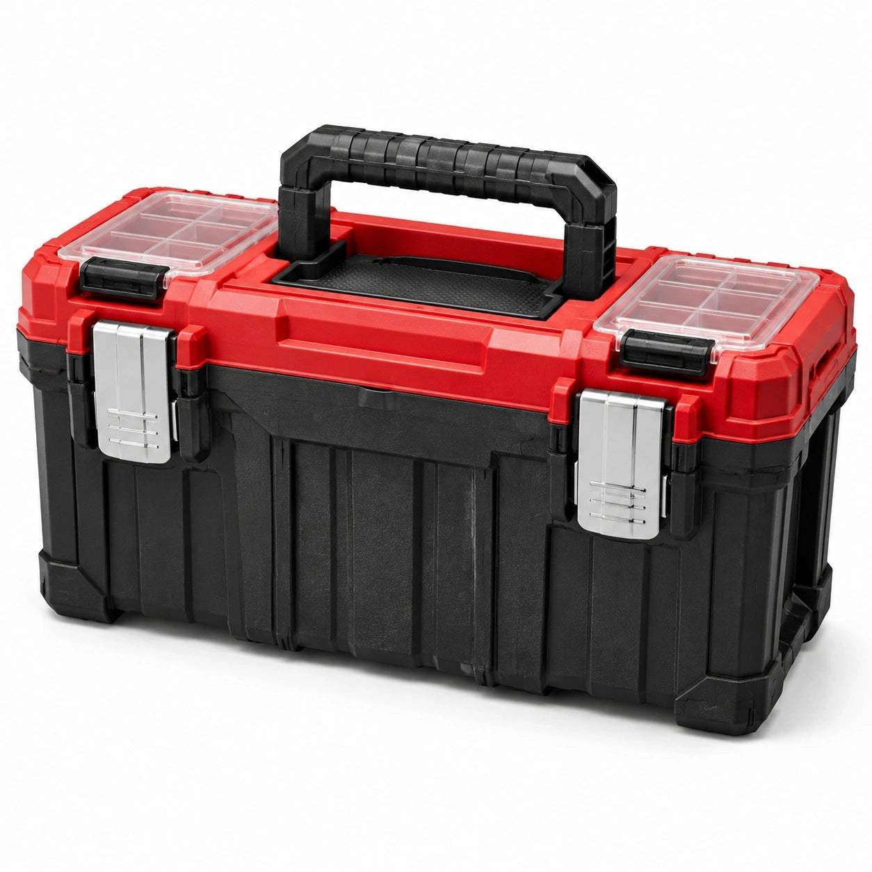 Robuster Werkzeugkoffer mit zwei Sortierfächern, 55 × 27 × 29 cm, Rot/Schwarz