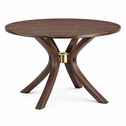 Runder Esstisch aus Holzwerkstoff, Dunkelbraun/Gold, Ø 120 × H 76 cm