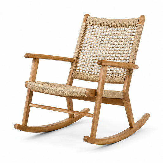 Schaukelstuhl aus Holz und Seilgeflecht in Natur/Beige, 67 × 88 × 96 cm, mit Armlehnen