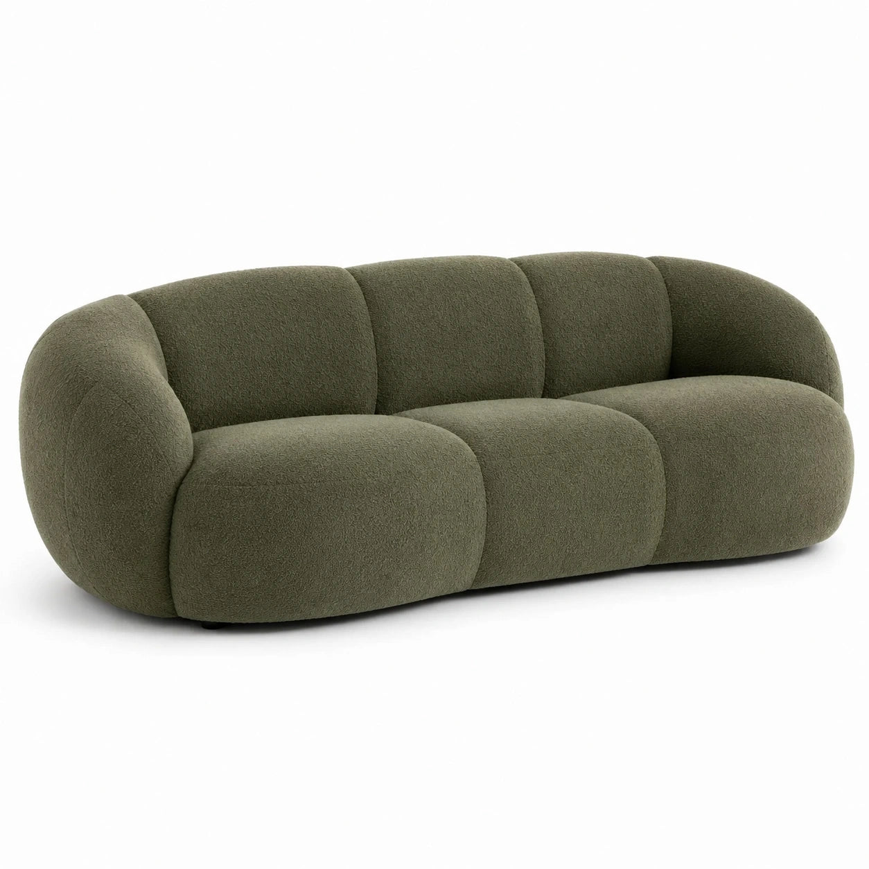 Modernes 3-Sitzer-Sofa mit Bouclé-Bezug in Olivgrün, 230 × 95 × 78 cm