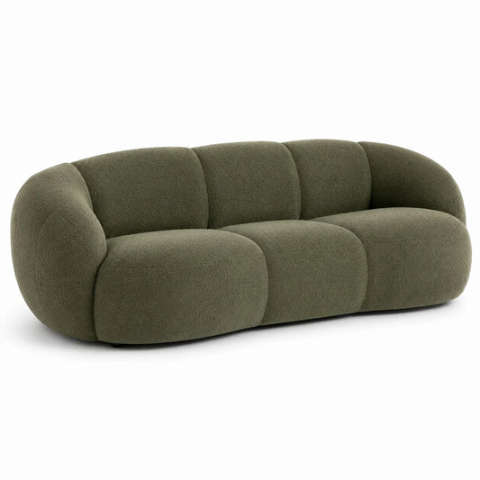Modernes 3-Sitzer-Sofa mit Bouclé-Bezug in Olivgrün, 230 × 95 × 78 cm