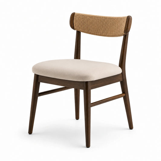 Esszimmerstuhl aus Holz mit Polstersitz und Flechtrücken, Dunkelbraun/Beige/Natur, 52 × 58 × 79 cm