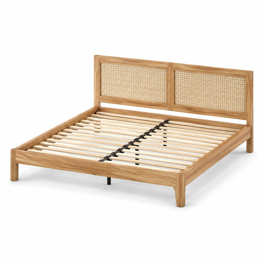 Doppelbettgestell 180 × 200 cm aus Holz mit Rattangeflecht und Lattenrost, Natur