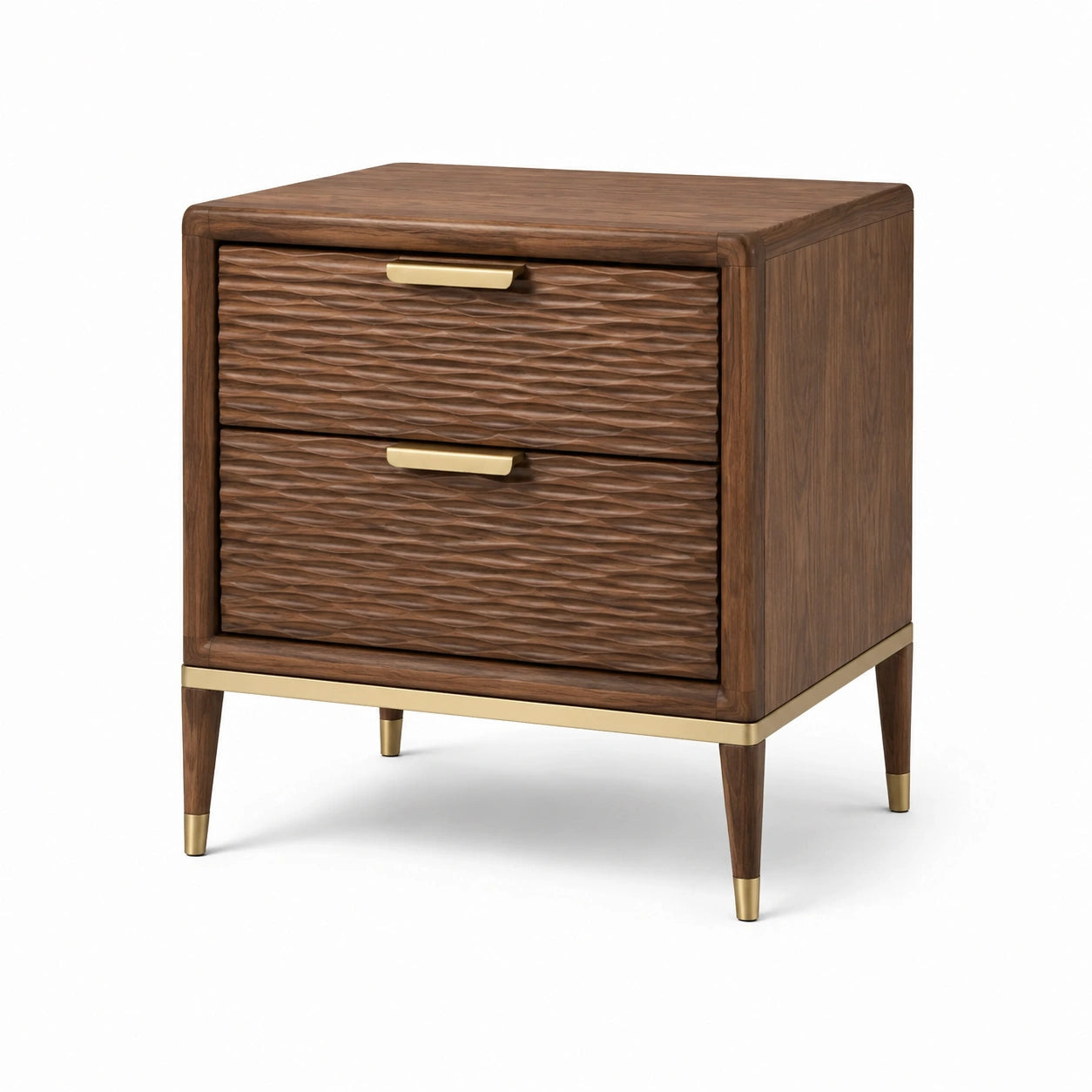 Moderner Nachttisch mit 2 Schubladen, 55 × 40 × 65 cm, Braun/Gold