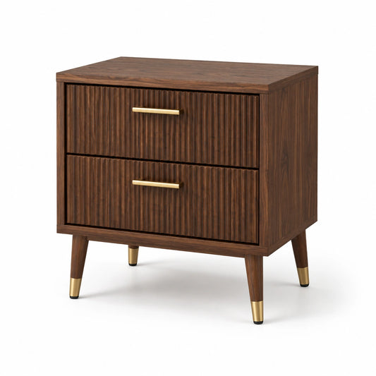 Nachttisch aus Holzwerkstoff, Dunkelbraun/Goldfarben, 60 × 40 × 65 cm, mit 2 Schubladen, Mid-Century-Stil